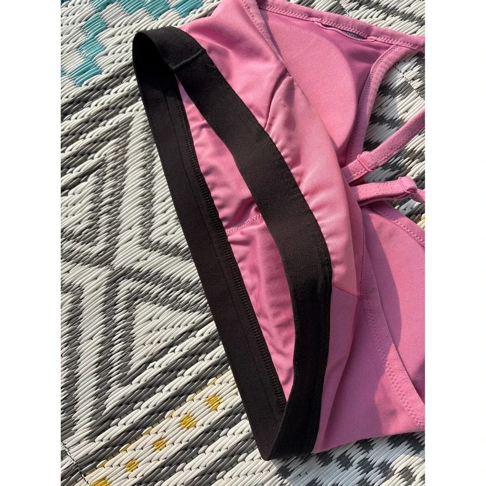 Nike Indy Light Support Sports Bra Pink Black Mesh Racerback 878614-693 Womens L
